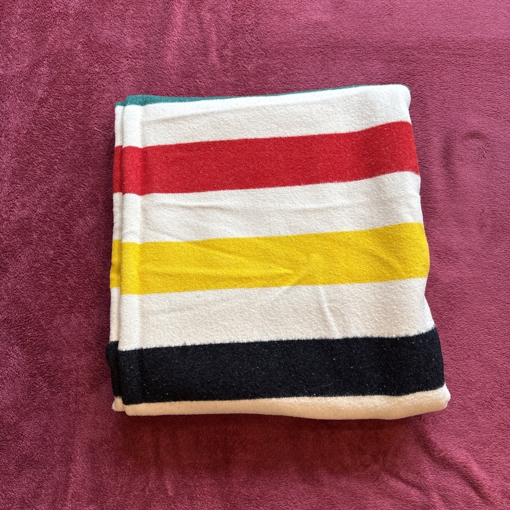 Vintage Glacier Park Pendleton Wool Striped Camp Blanket - 72 x 87"